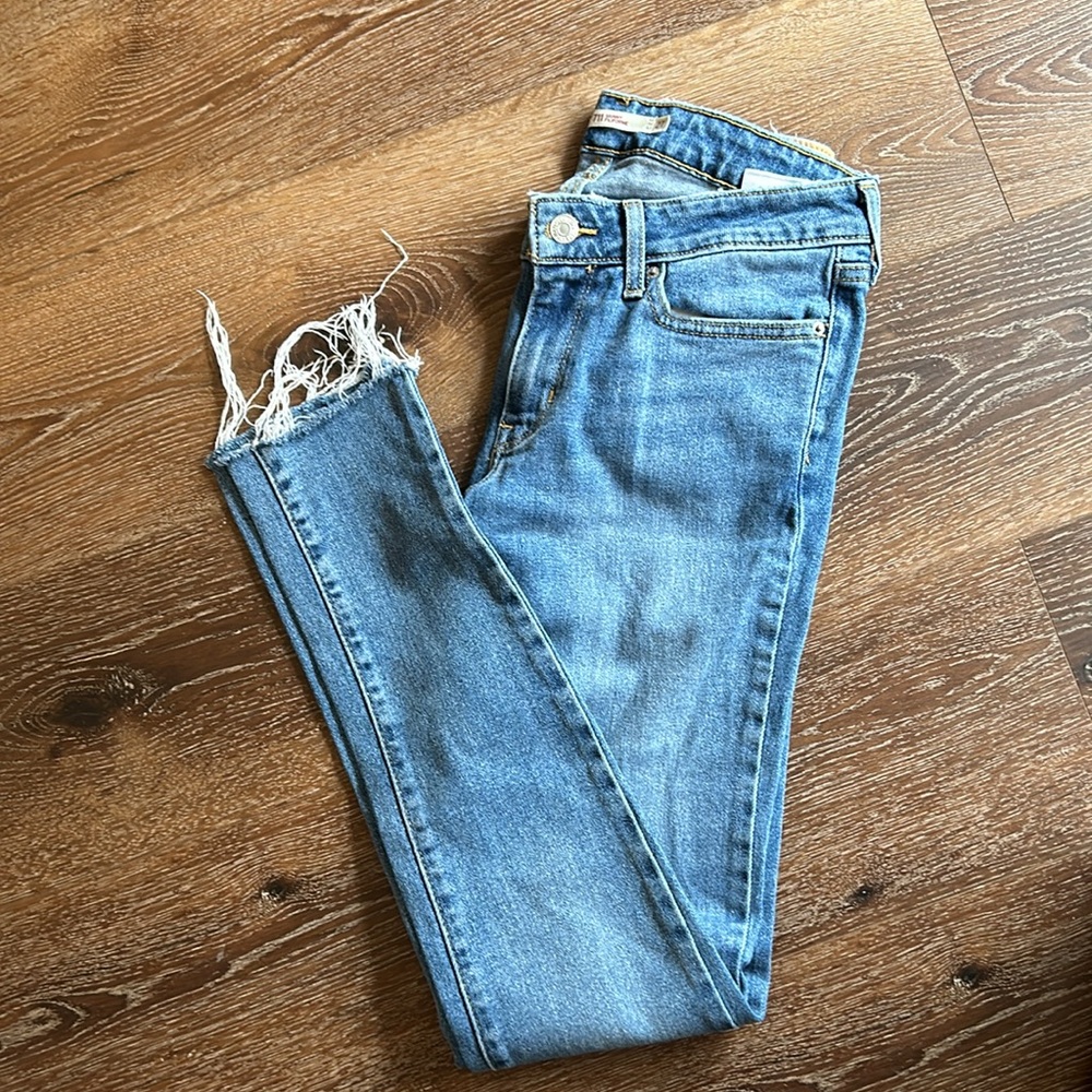Levi’s 711 Skinny Jean with Distressing, light wash